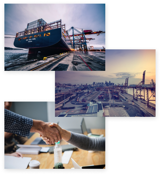 An image of a port and a path illustration of the transit process and how we achieve things.